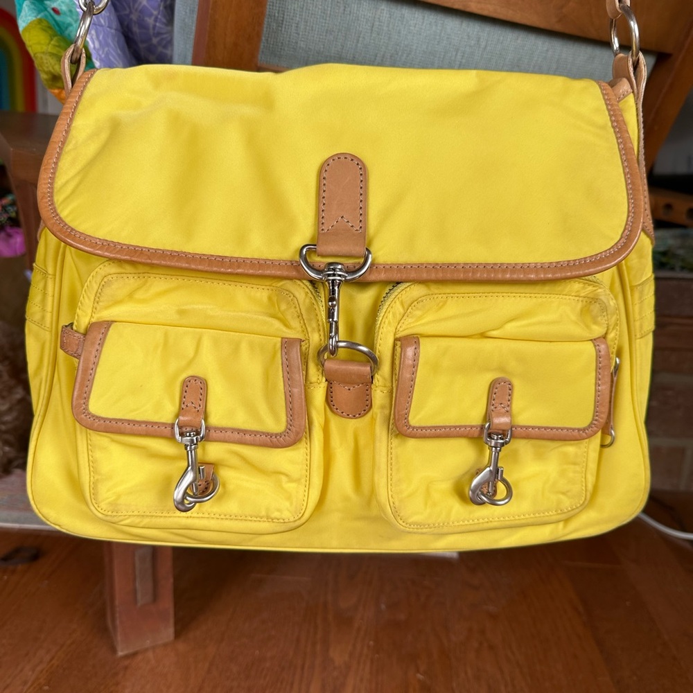 JCrew Bag Yellow Leather Trimmed Striped Interior